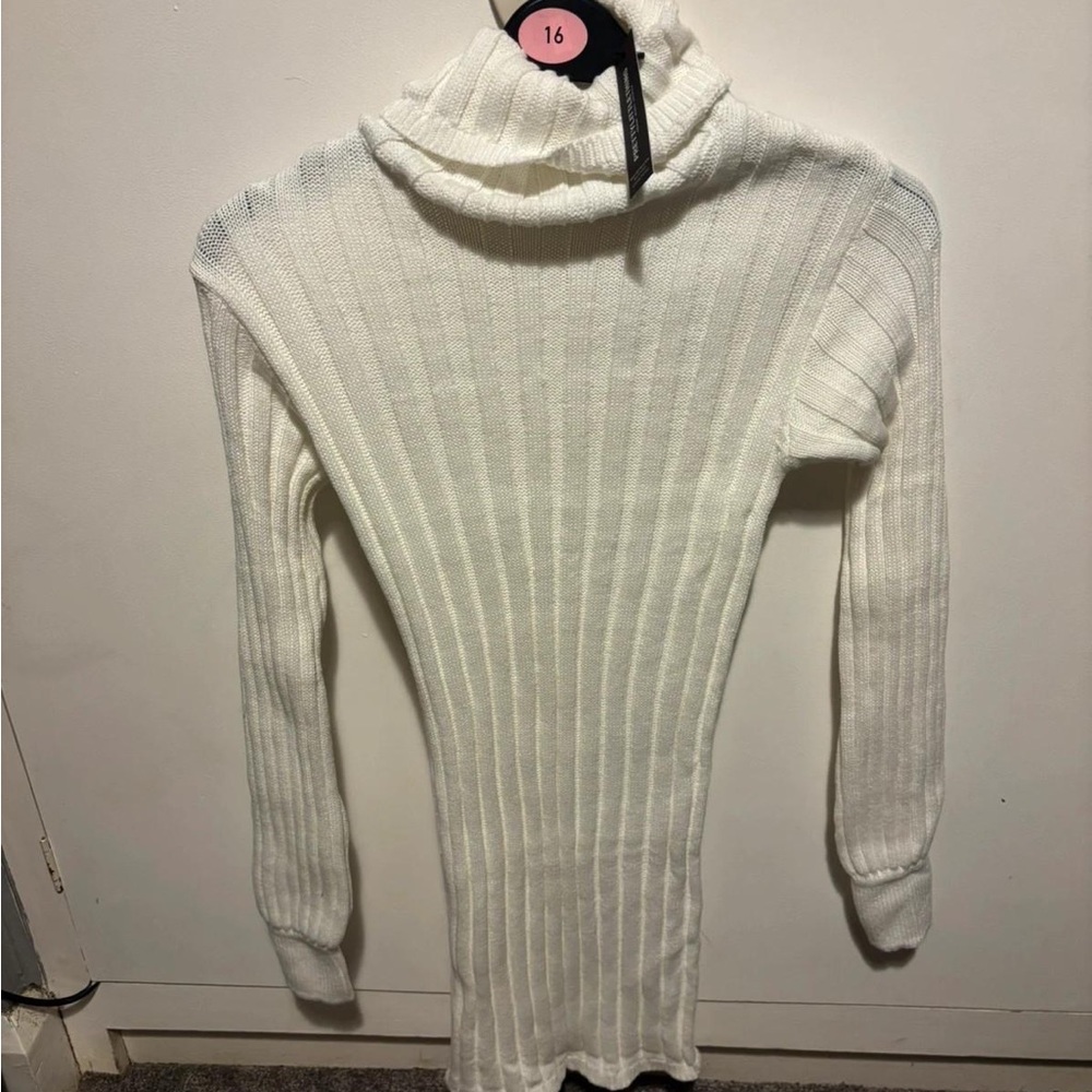 PrettyLittleThing White Cowl Neck Sweater with Ribbed Knit